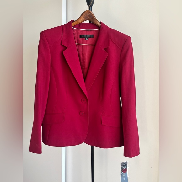 NWT Anne Klein Women Blazer Jacket Size 12 Petite 2 Button Career Work Burgundy - Picture 1 of 12
